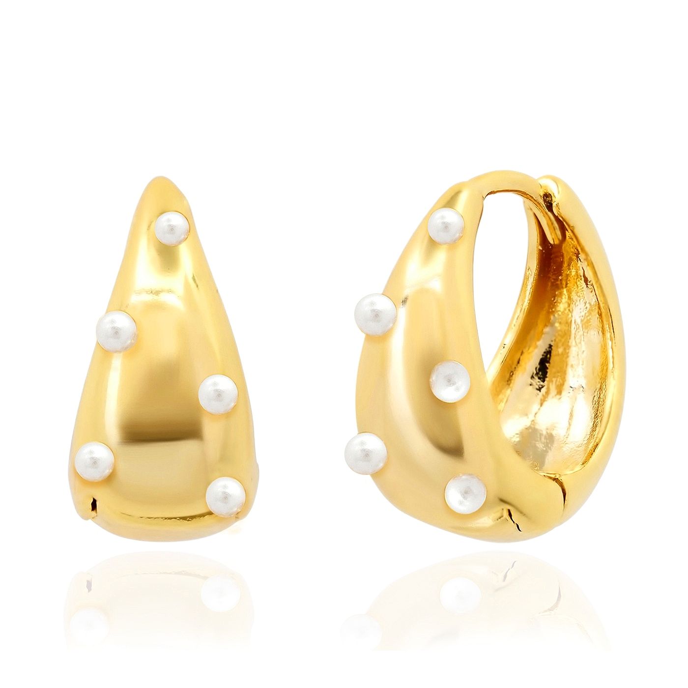TAI Simple Gold Huggie Earrings W/ Mini Pearl Accents
