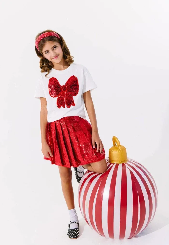 Lola &amp; the Boys Scarlet-Pleated-Shimmer-Skirt