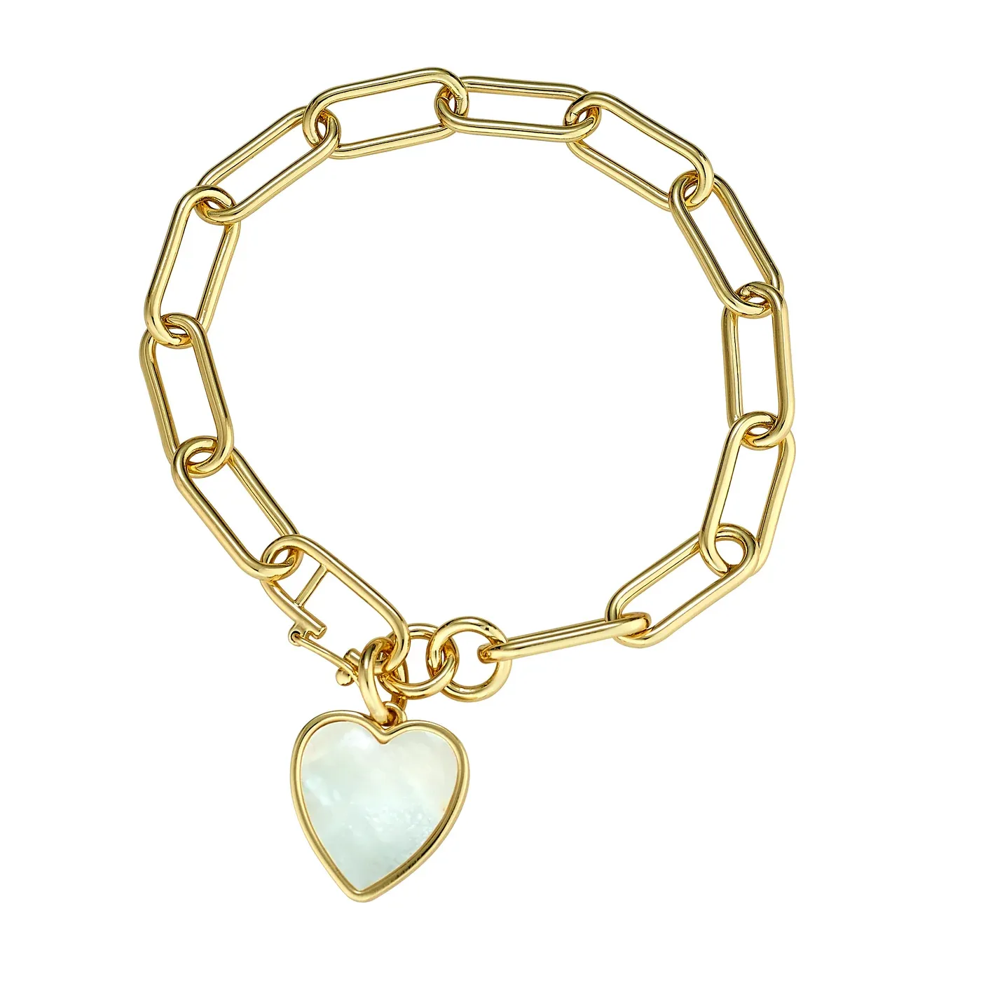 ASHA HEART CHARM LINK BRACELET- MOP- 14K