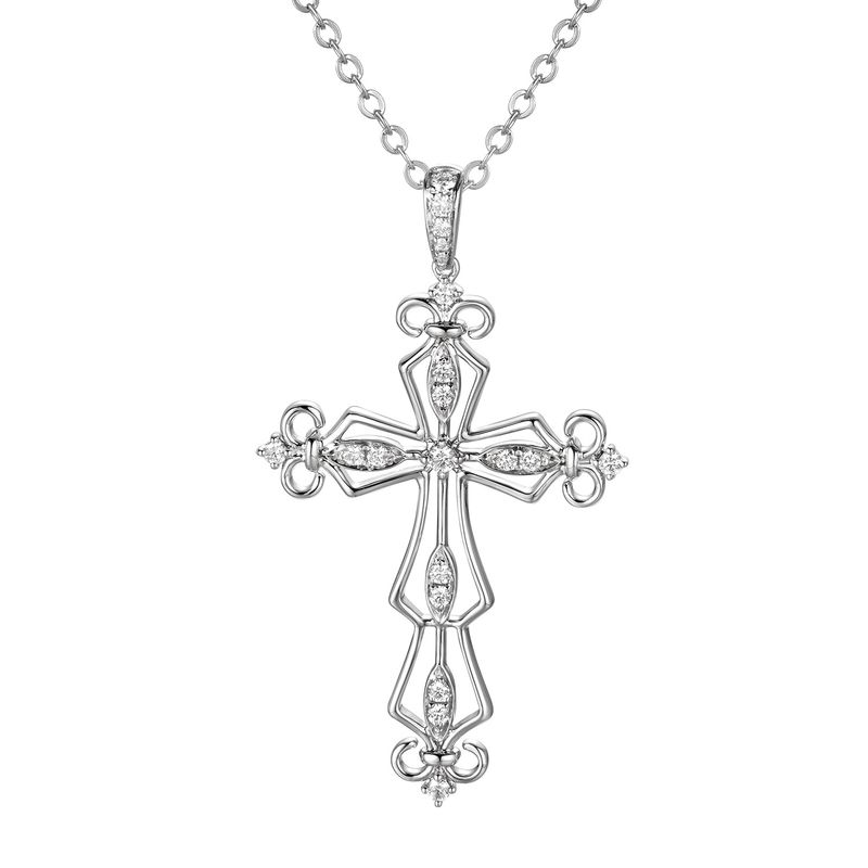 14K White/Yellow Gold Cross Natural Diamond  Pendant MZ71186 Natural Diamond