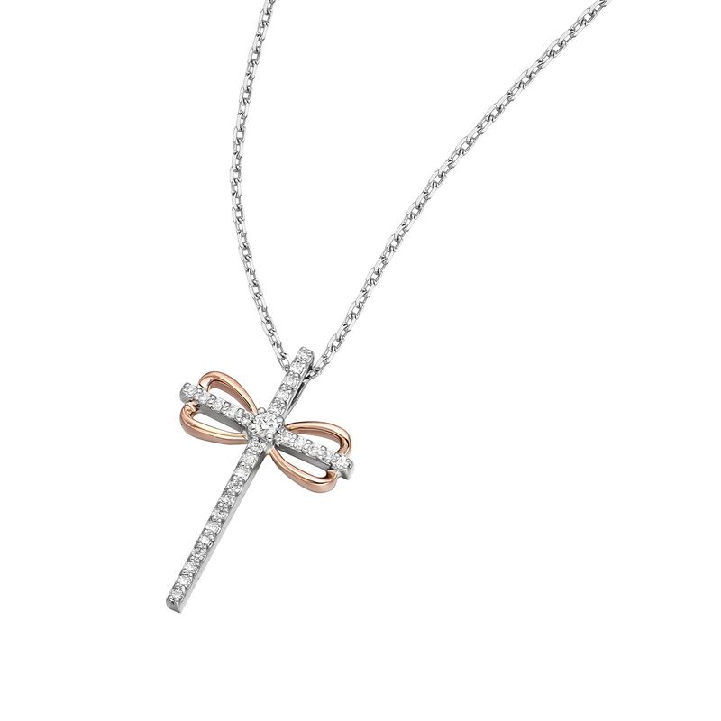 14K White Gold 14K Rose Gold Cross Natural Diamond  Pendant MZ61075