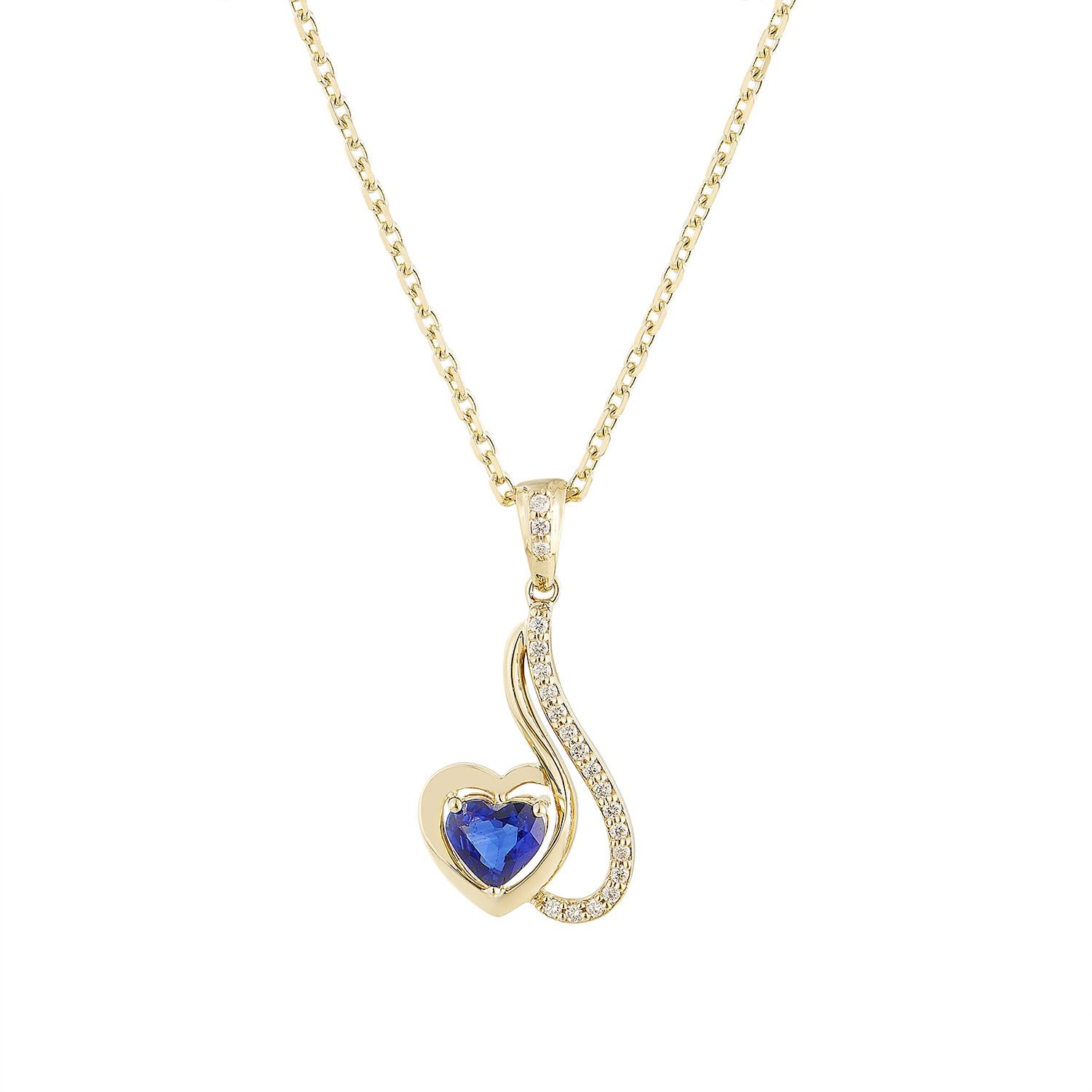 14K Yellow Gold Sapphire Natural Diamond Pendant Necklace MZ9416-1, Colour: Yellow