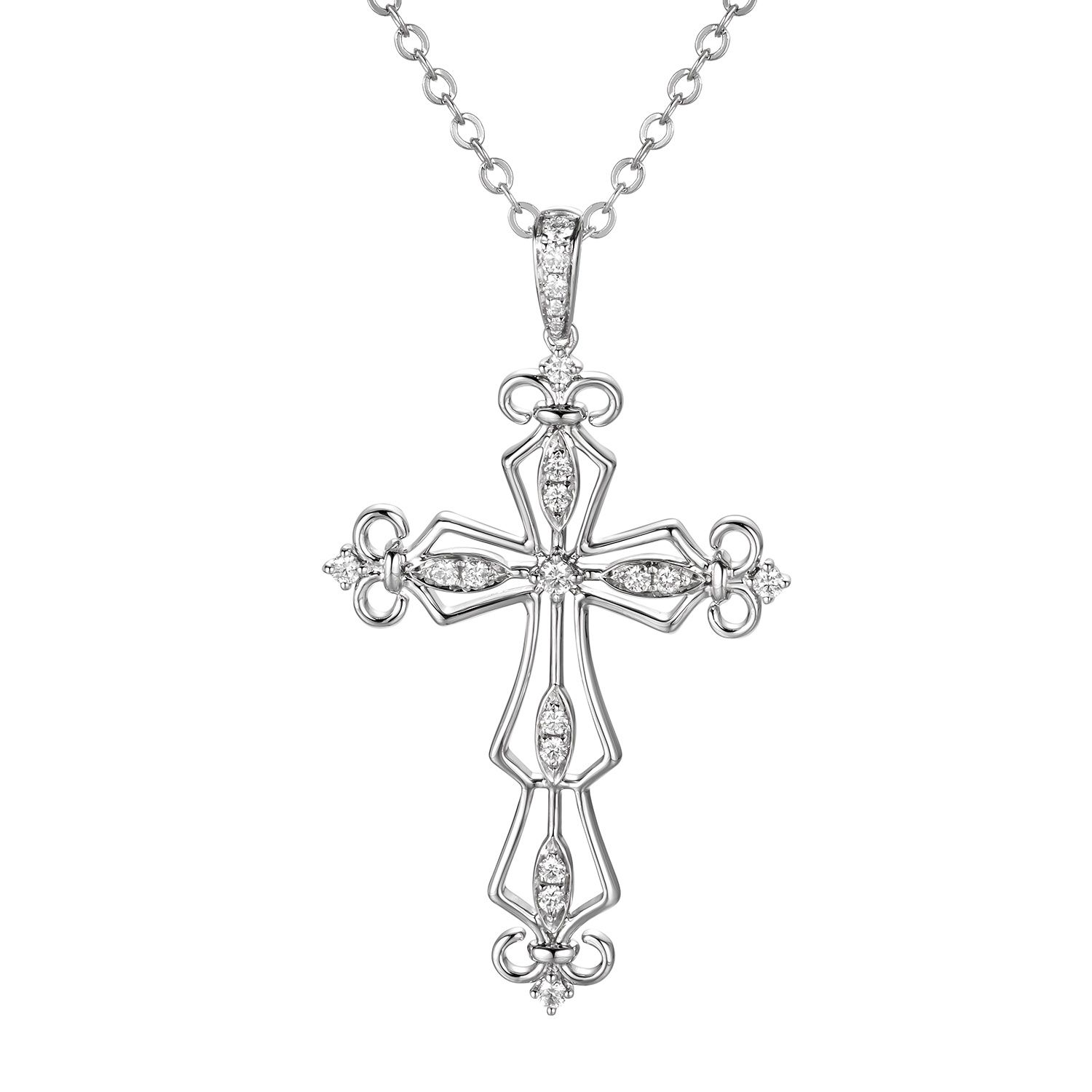 14K White/Yellow Gold Cross Natural Diamond  Pendant MZ71186 Natural Diamond, Colour: 14K White