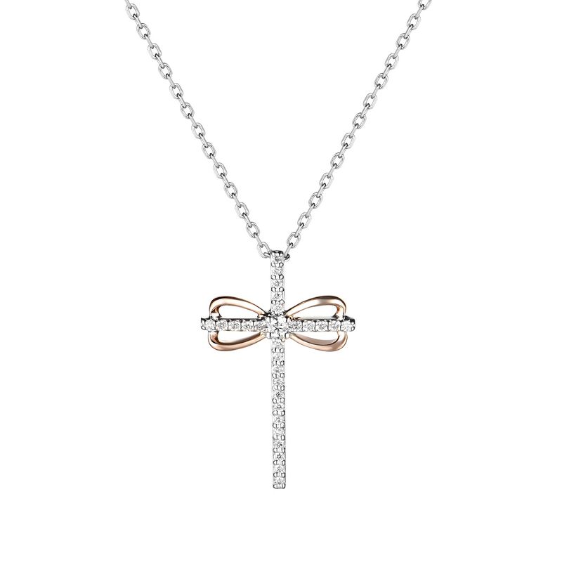 14K White Gold 14K Rose Gold Cross Natural Diamond  Pendant MZ61075