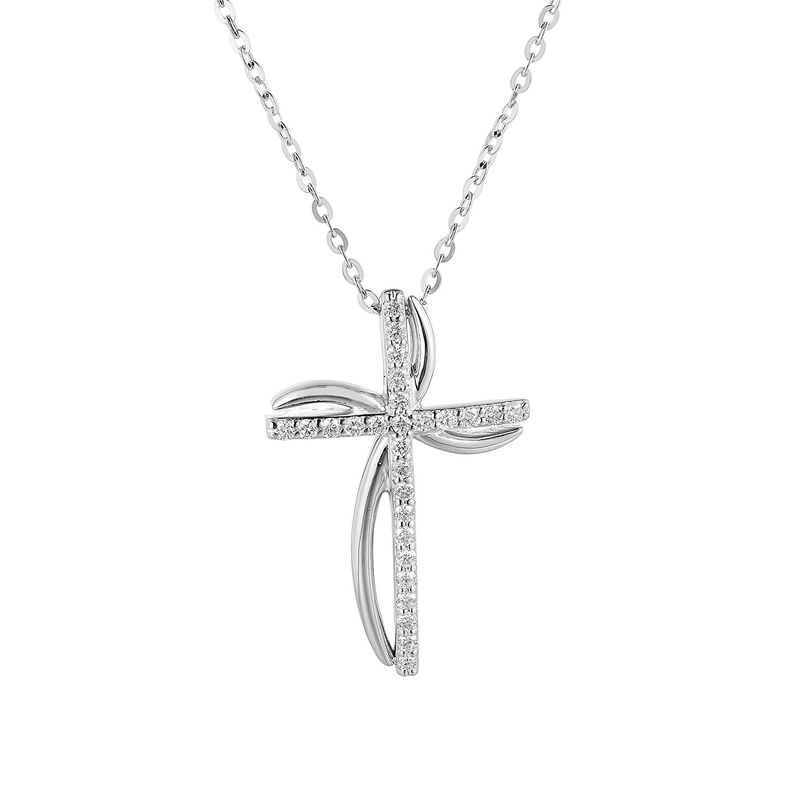 14K White/Yellow Gold Cross Natural Diamond  Pendant Necklace MZ10067