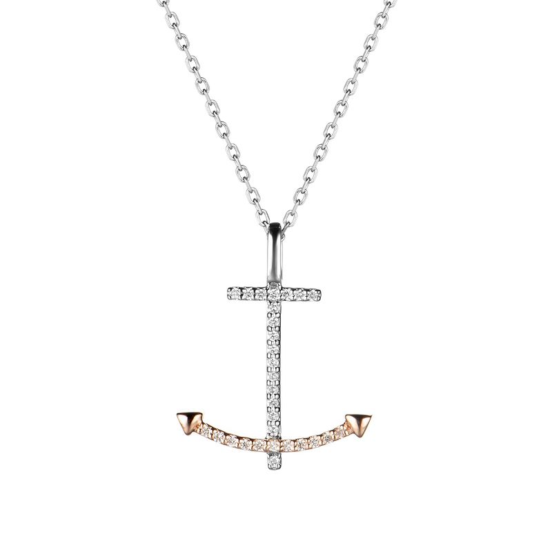 14K White Gold 14K Rose Gold Round Natural Diamond  Pendant MZ61070 Natural Diamond