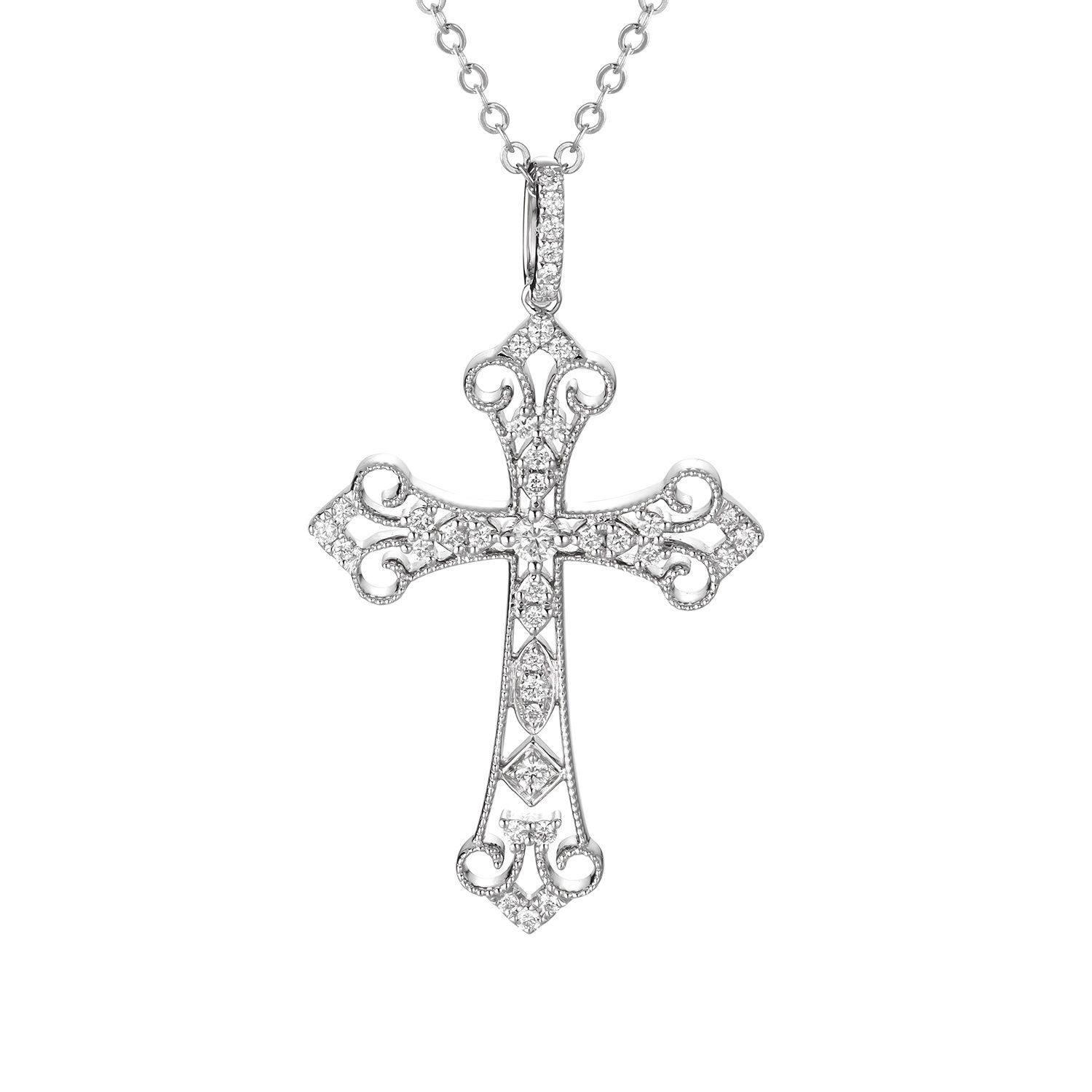 14K White/Yellow Gold Cross Natural Diamond  Pendant MZ71187, Colour: 14K White