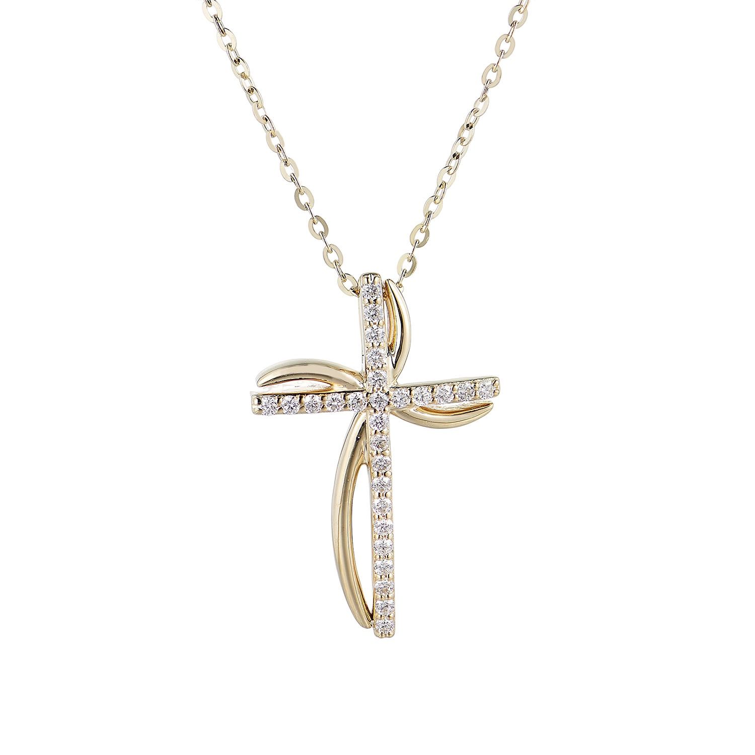 14K Yellow Gold Cross Natural Diamond  Pendant Necklace MZ10067, Colour: Yellow