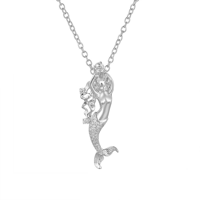 GP40 14K White/Yellow Gold Natural Diamond  Mermaid Pendant Natural Diamond