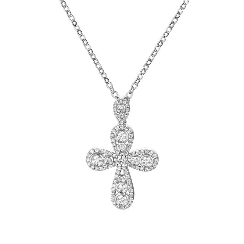 14K White/Yellow Gold Cross Natural Diamond  Pendant MZ2019 Natural Diamond
