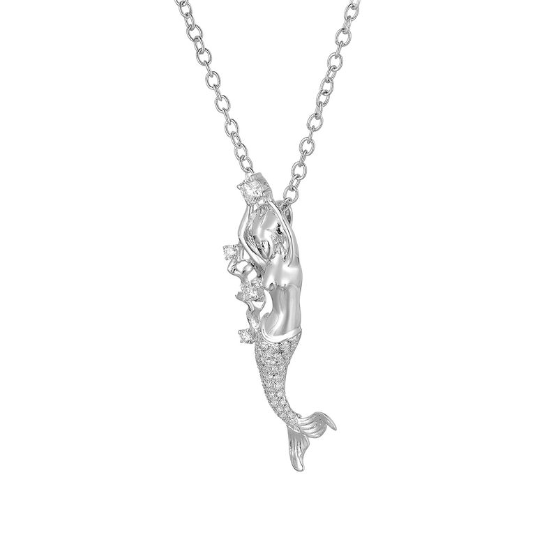 GP40 14K White/Yellow Gold Natural Diamond  Mermaid Pendant Natural Diamond