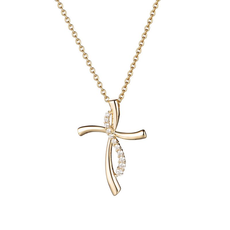 14K Whtie/Yellow Cross Natural Diamond  Pendant MZ7772