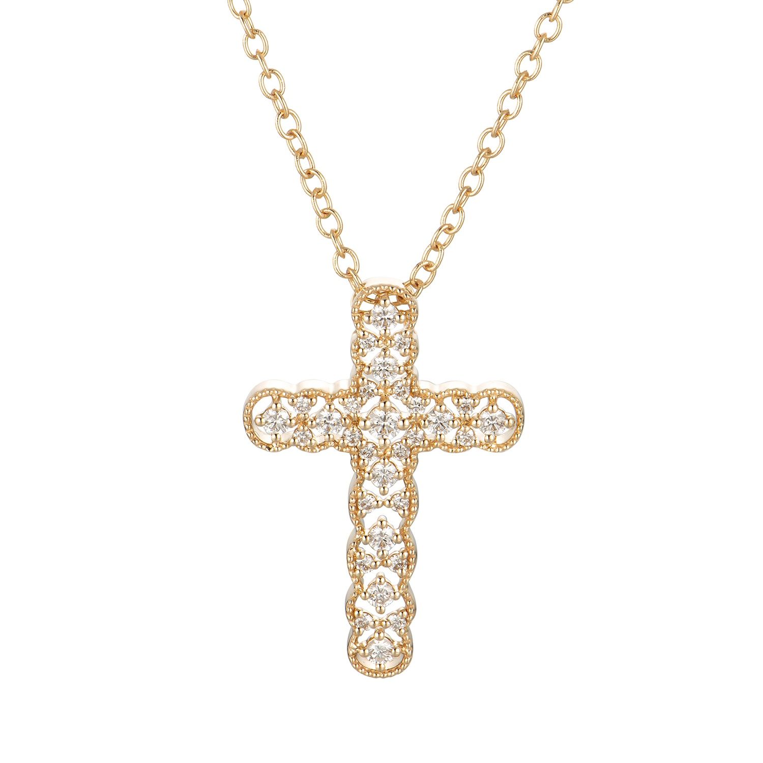 14K White/Yellow Gold Cross Natural Diamond  Pendant  MZ61332 Natural Diamond, Colour: 14K Yellow