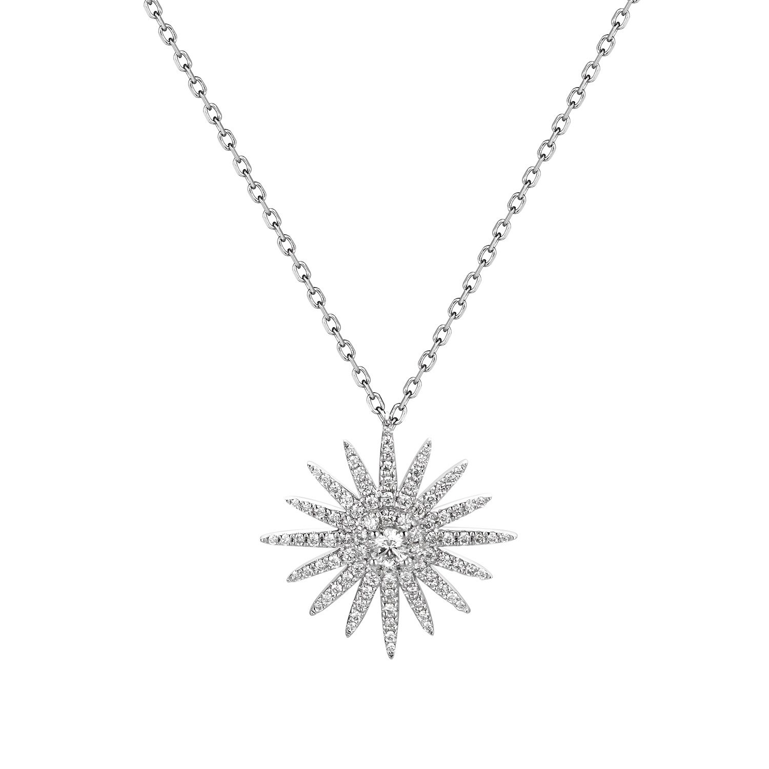 MZ61234 14K White Gold Round Natural Diamond  Snowflake pendant Natural Diamond