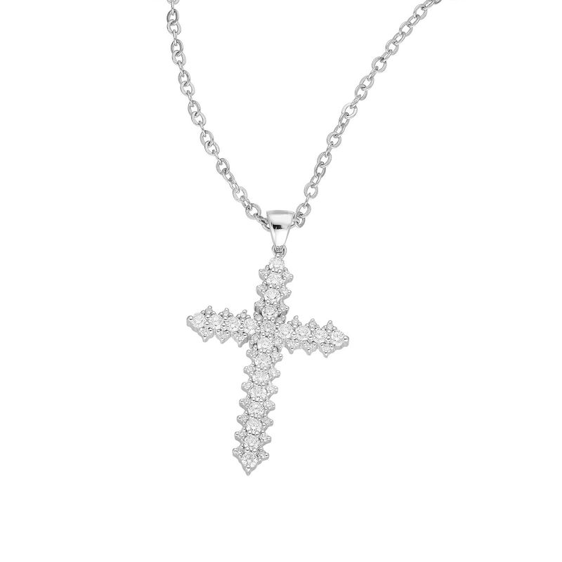 14K White Gold Cross Natural Diamond  Pendant  MZ61690