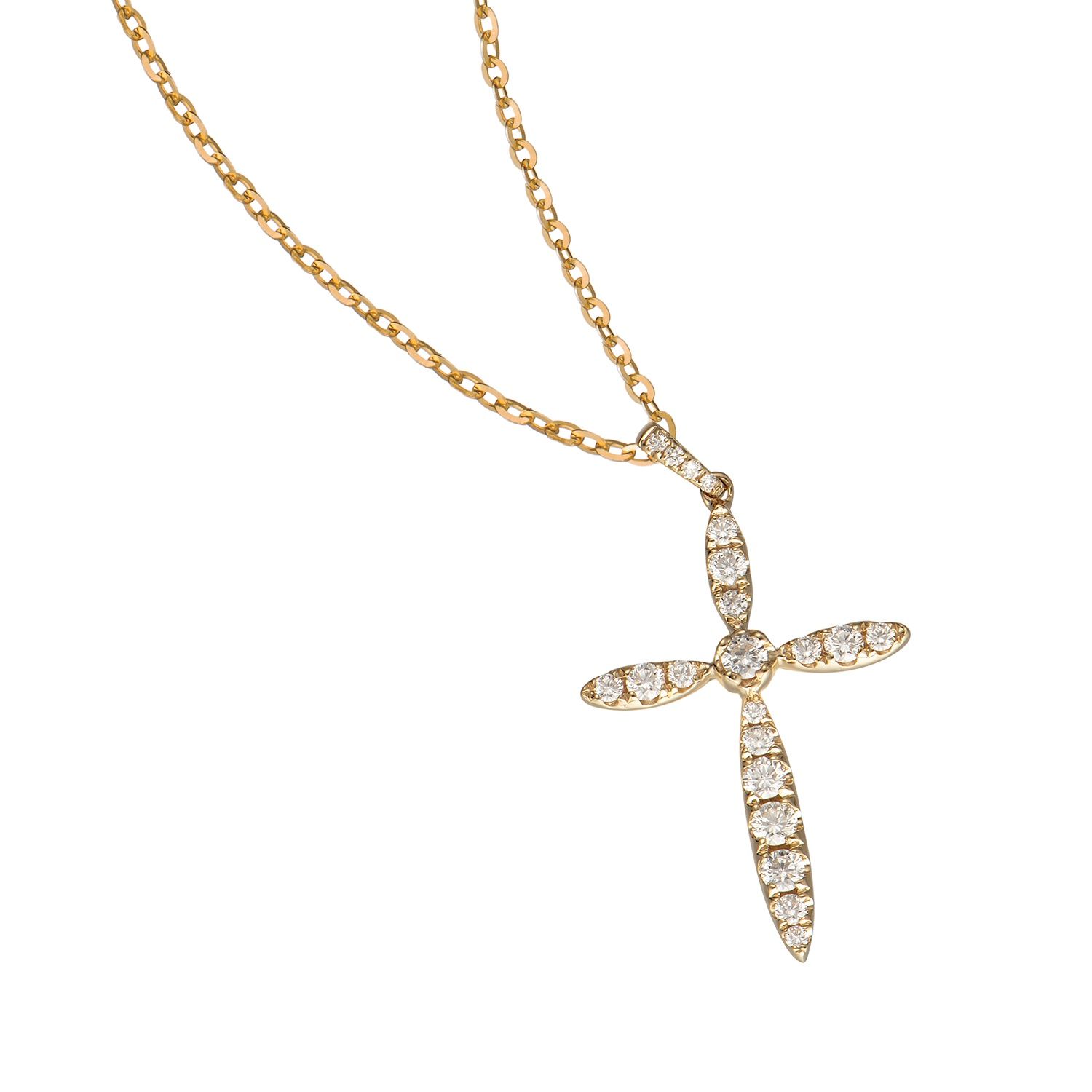 14K White/Yellow Gold Cross Natural Diamond  Pendant MZ9046, Colour: 14K Yellow-1.19g-0.361ct-ND
