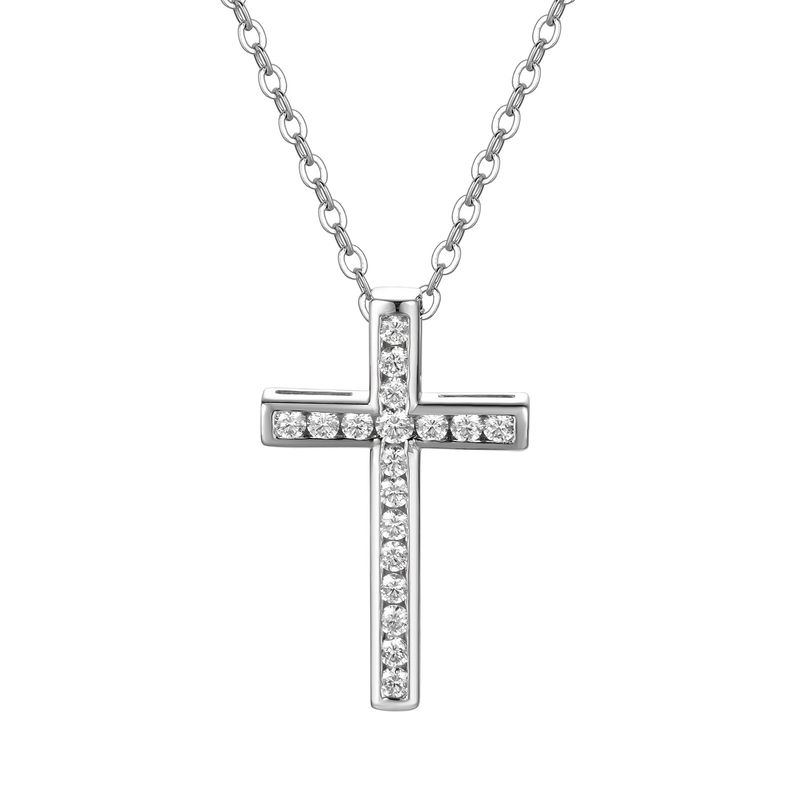 14K White/Yellow Gold Cross Natural Diamond  Pendant  MZ2365