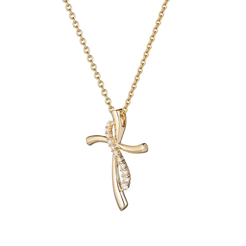 14K Whtie/Yellow Cross Natural Diamond  Pendant MZ7772