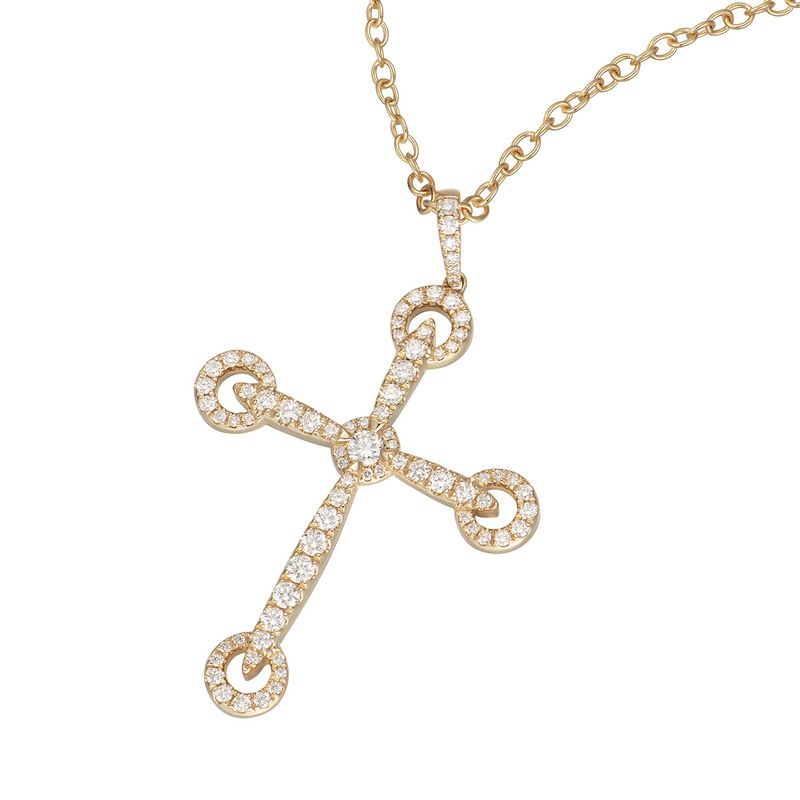 14K White/Yellow Gold Cross Natural Diamond  Pendant MZ9341 Natural Diamond