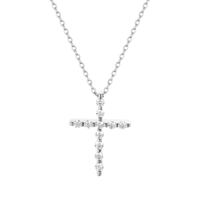14K White/Yellow Gold Cross Natural Diamond  Pendant MZ249