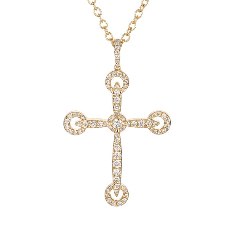 14K White/Yellow Gold Cross Natural Diamond  Pendant MZ9341 Natural Diamond