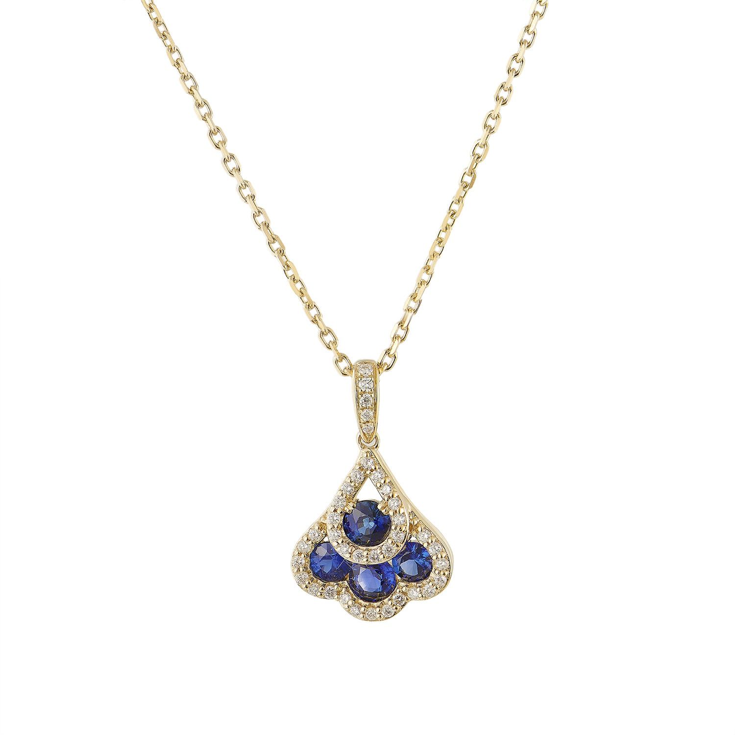 14K Yellow Gold Sapphire Natural Diamond  Pendant Necklace MZ9424, Colour: Yellow