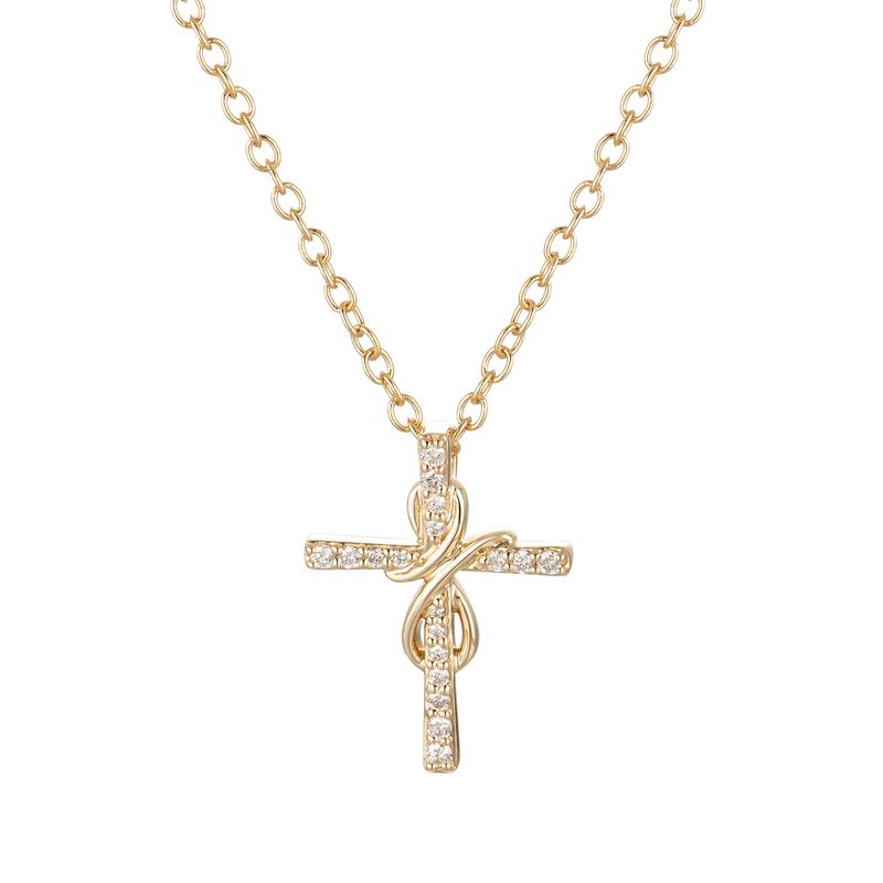 14K White/Yellow Gold Cross Natural Diamond  Pendant MZ9185 Natural Diamond
