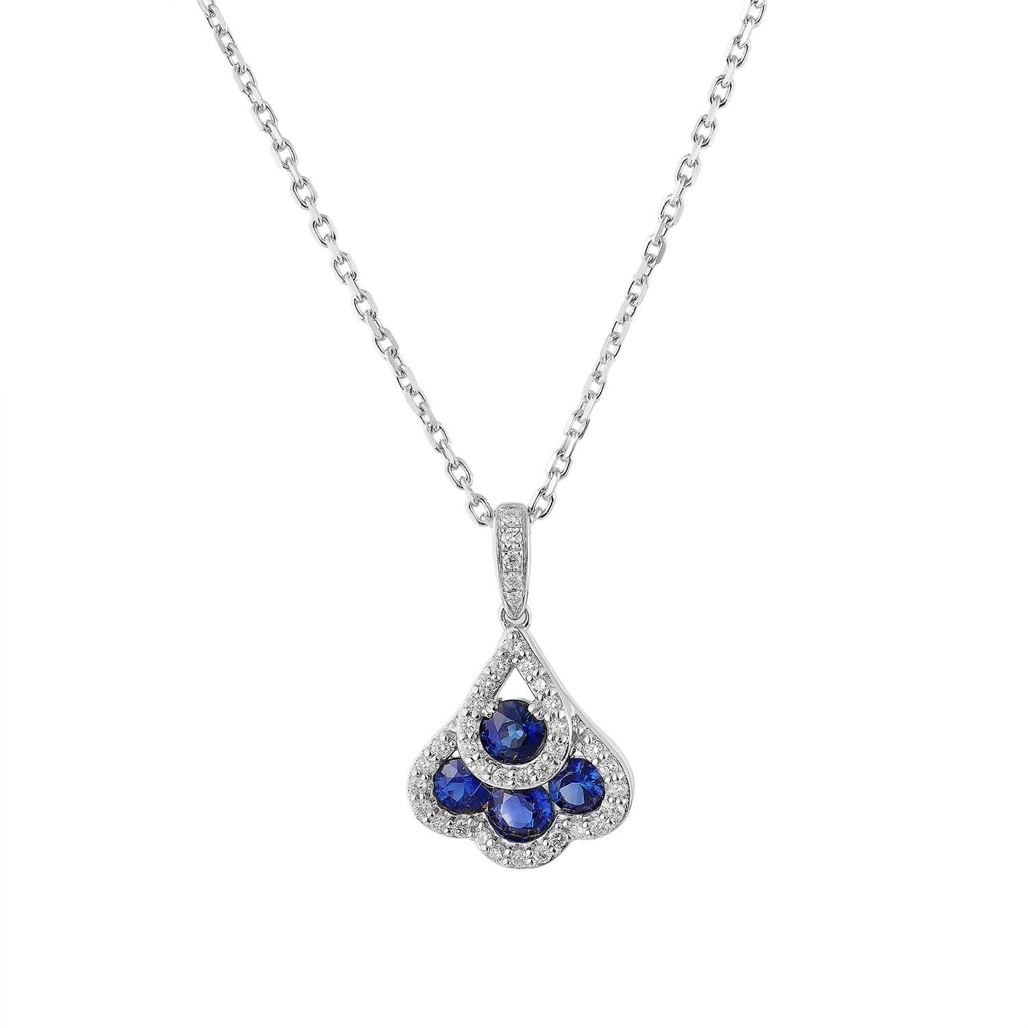 MZ9424 14K Yellow Gold Sapphire Natural Diamond  Pendant Necklace, Colour: White