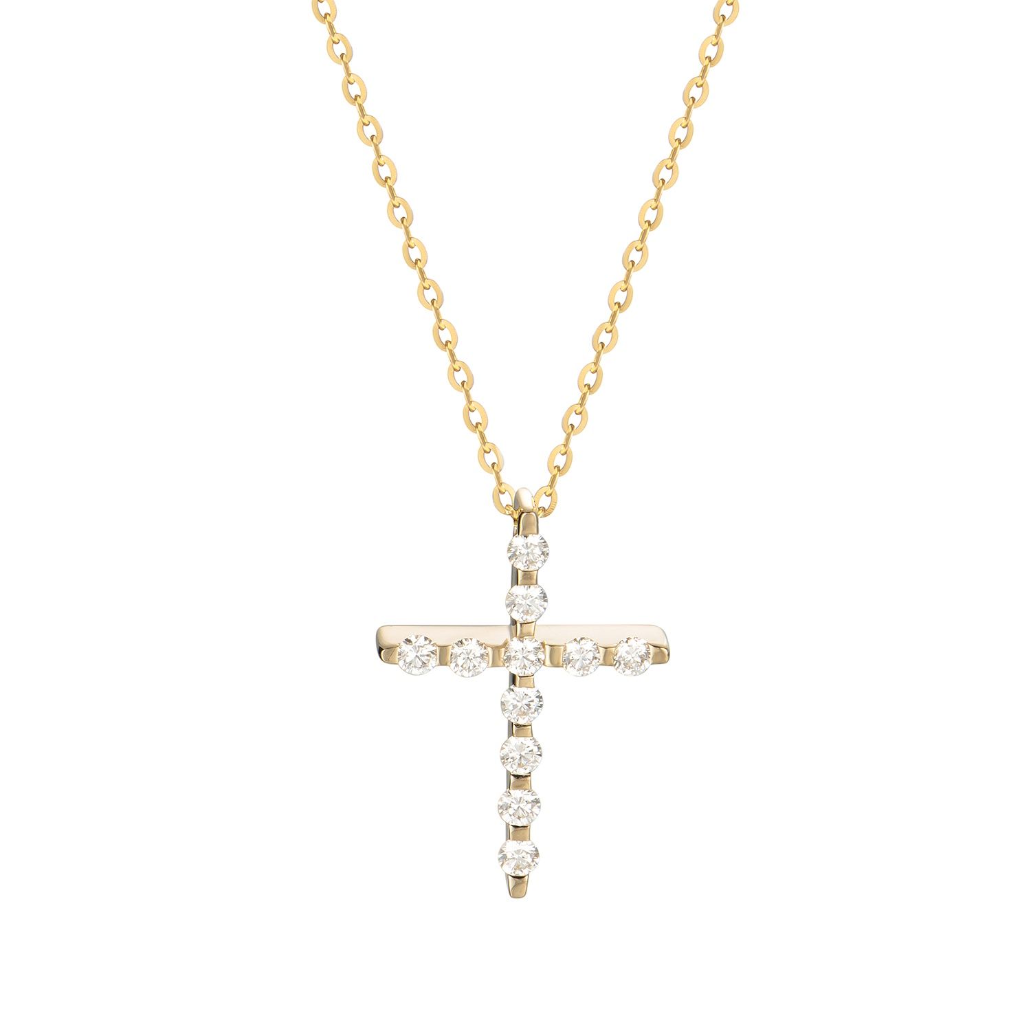 14K White/Yellow Gold Cross Natural Diamond  Pendant MZ249, Colour: 14KYellow-1.34g-0.367ct-ND
