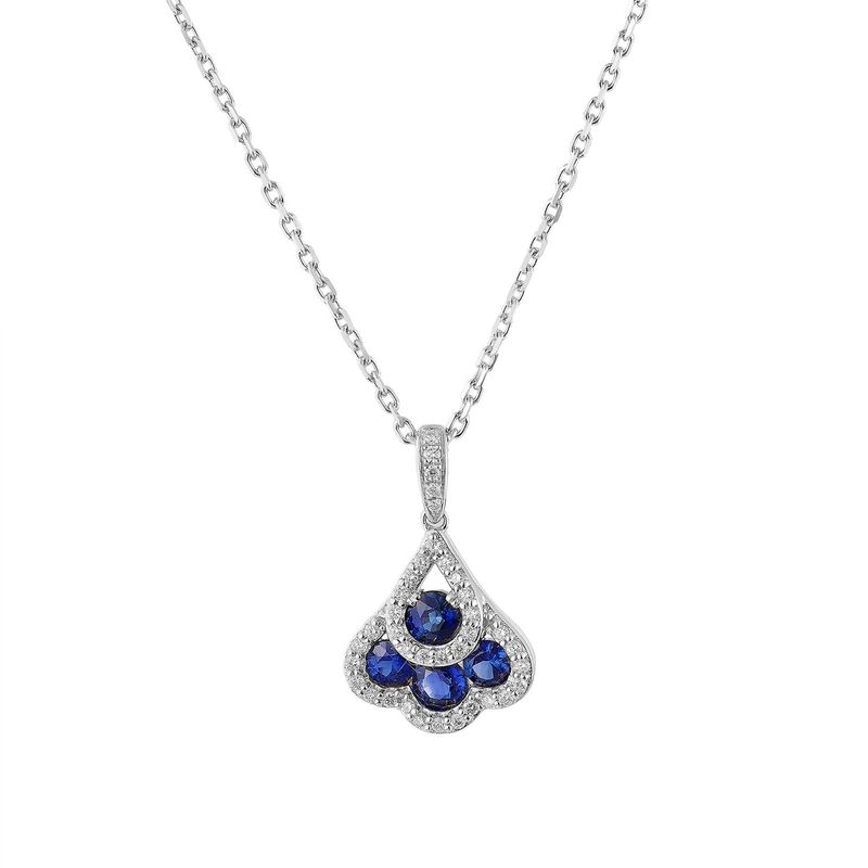 MZ9424 14K Yellow Gold Sapphire Natural Diamond  Pendant Necklace