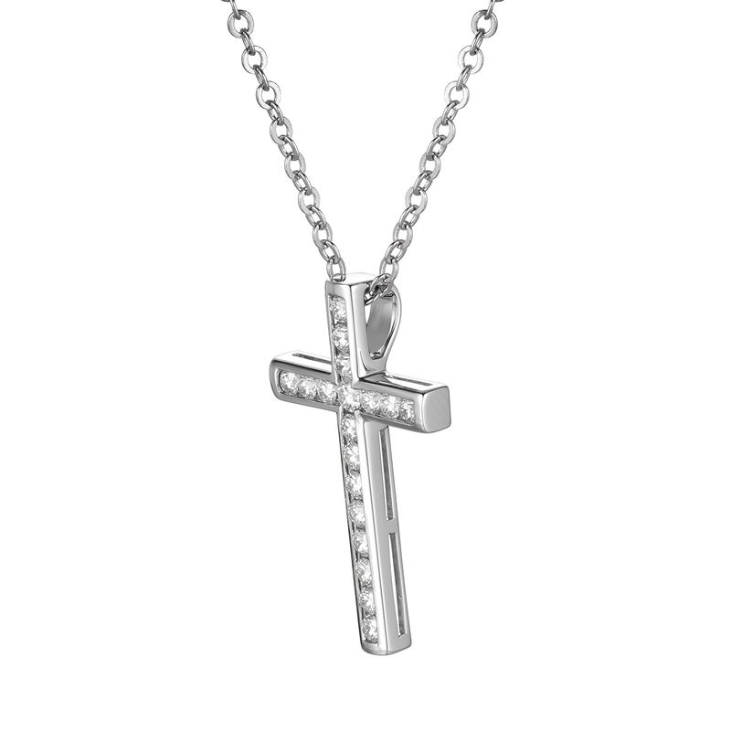 14K White/Yellow Gold Cross Natural Diamond  Pendant  MZ2365