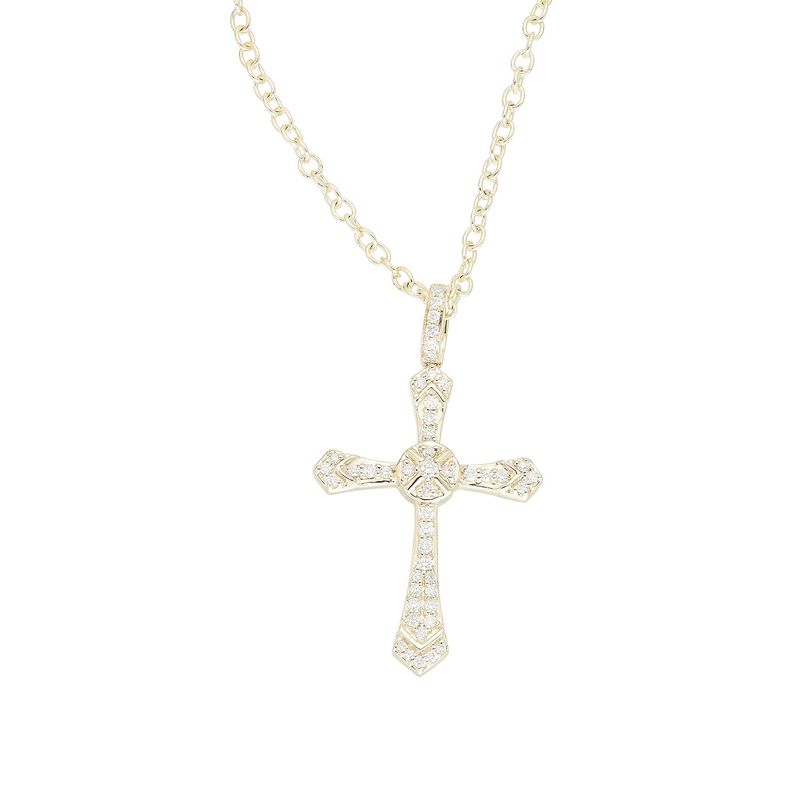 14K Yellow Gold Cross Natural Diamond  Pendant MZ9767 Natural Diamond