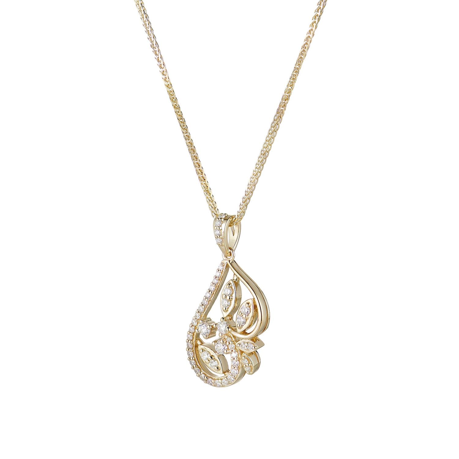 14K White/Yellow Gold Natural Diamond  Pendant Necklace MZ10205, Colour: 14K Yellow