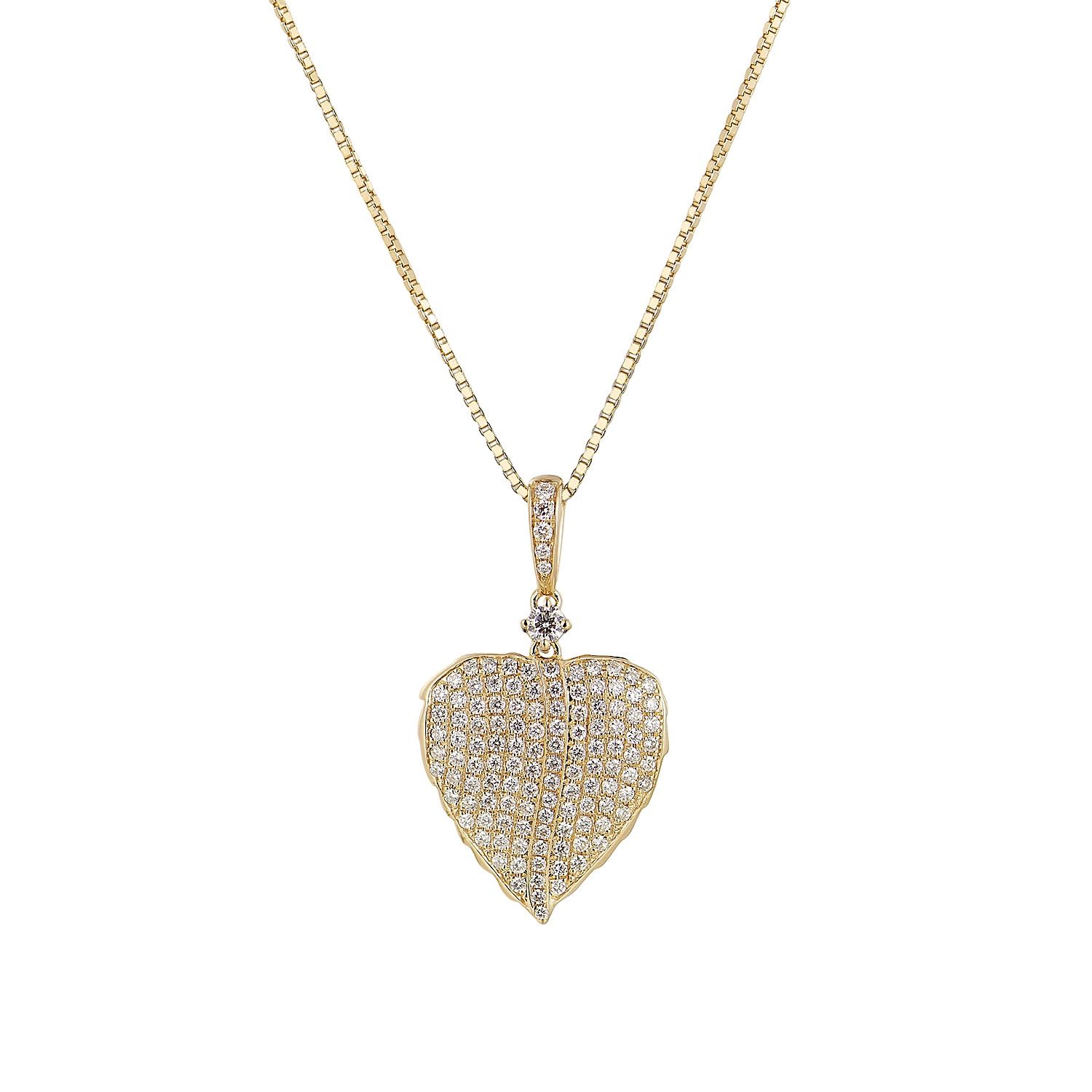 14K Yellow Gold Natural Diamond Heart Shape Pendant Necklace MZ9979, Colour: Yellow