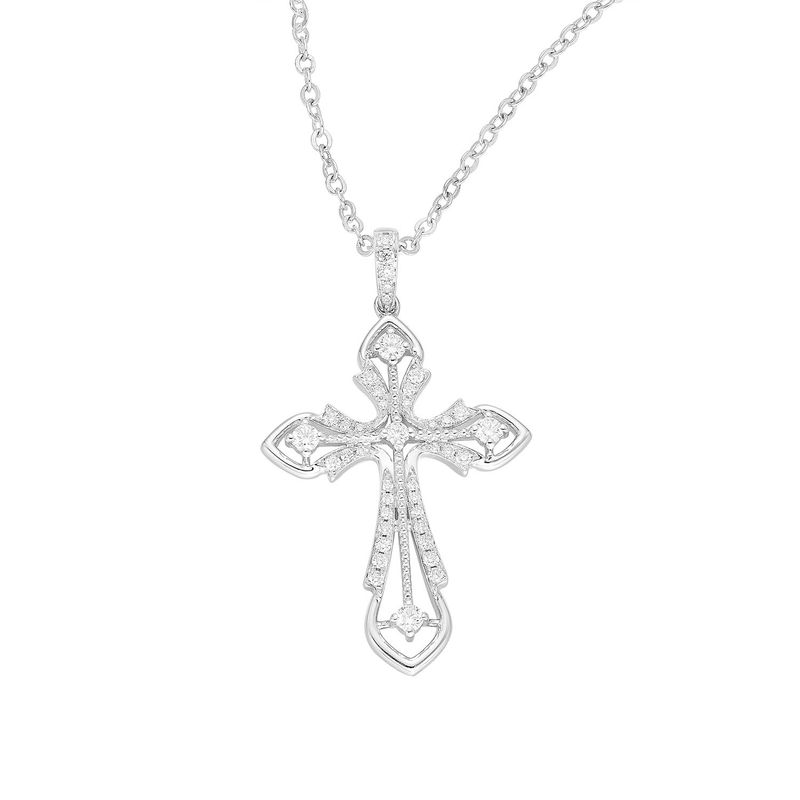 14K White Gold Cross Natural Diamond  Pendant MZ9755 Natural Diamond