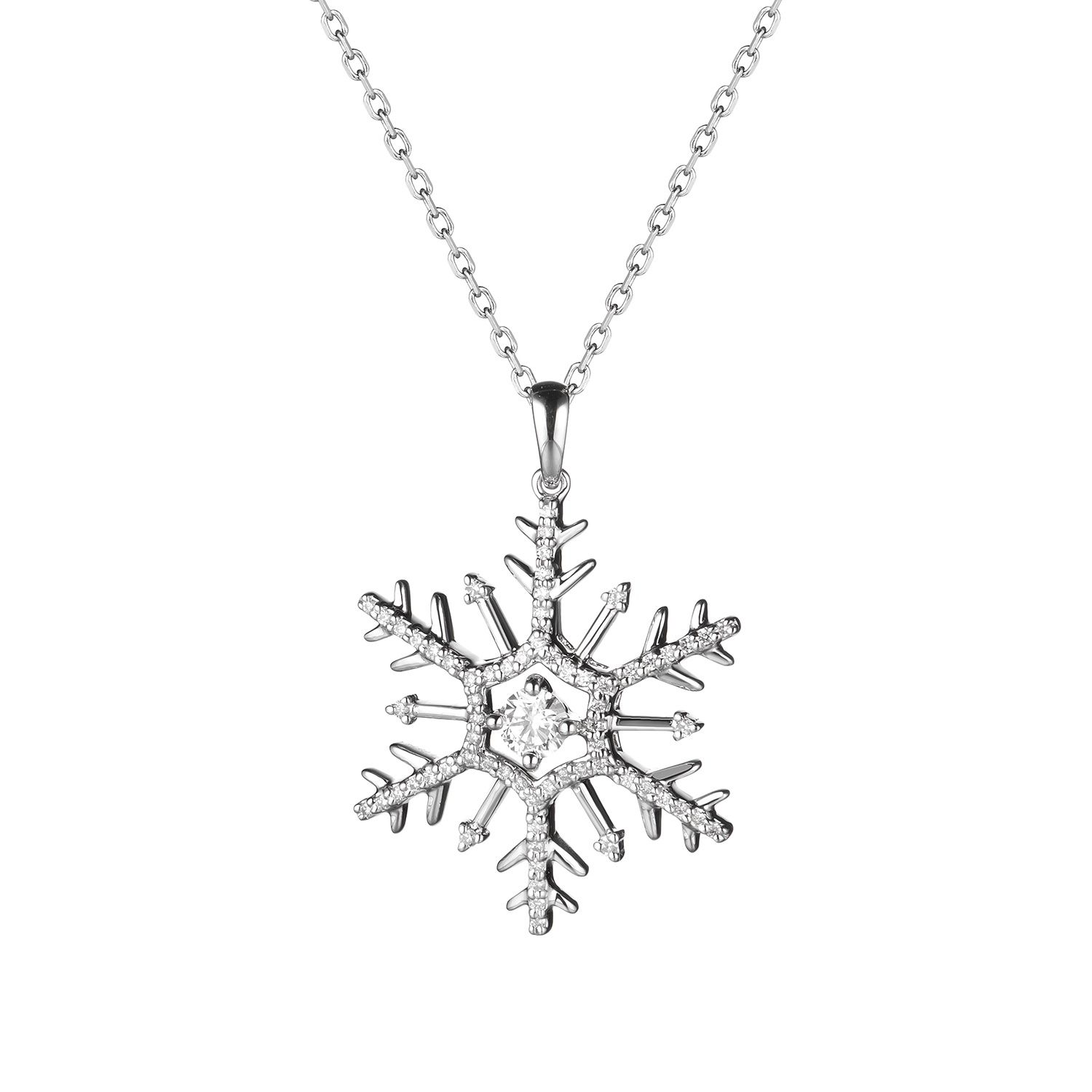 14K White Gold Round Natural Diamond  Snowflake pendant MZ7718