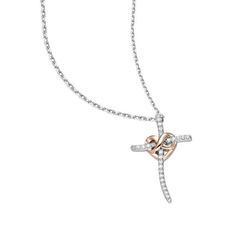 14K White Gold 14K Rose Gold Cross Pendant MZ61242 Natural Diamond