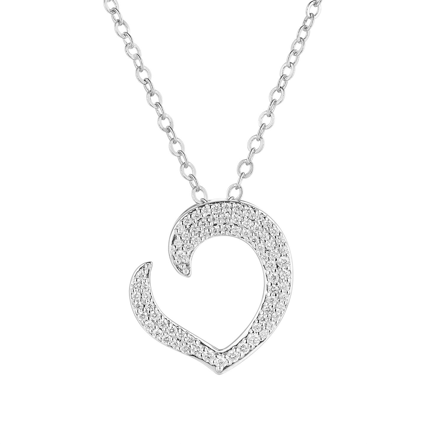 MZ9768 14K White Gold Natural Diamond  Heart Pendant Natural Diamond