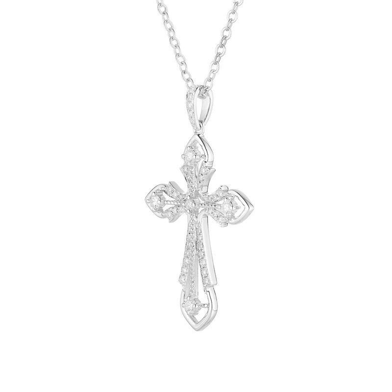14K White Gold Cross Natural Diamond  Pendant MZ9755 Natural Diamond