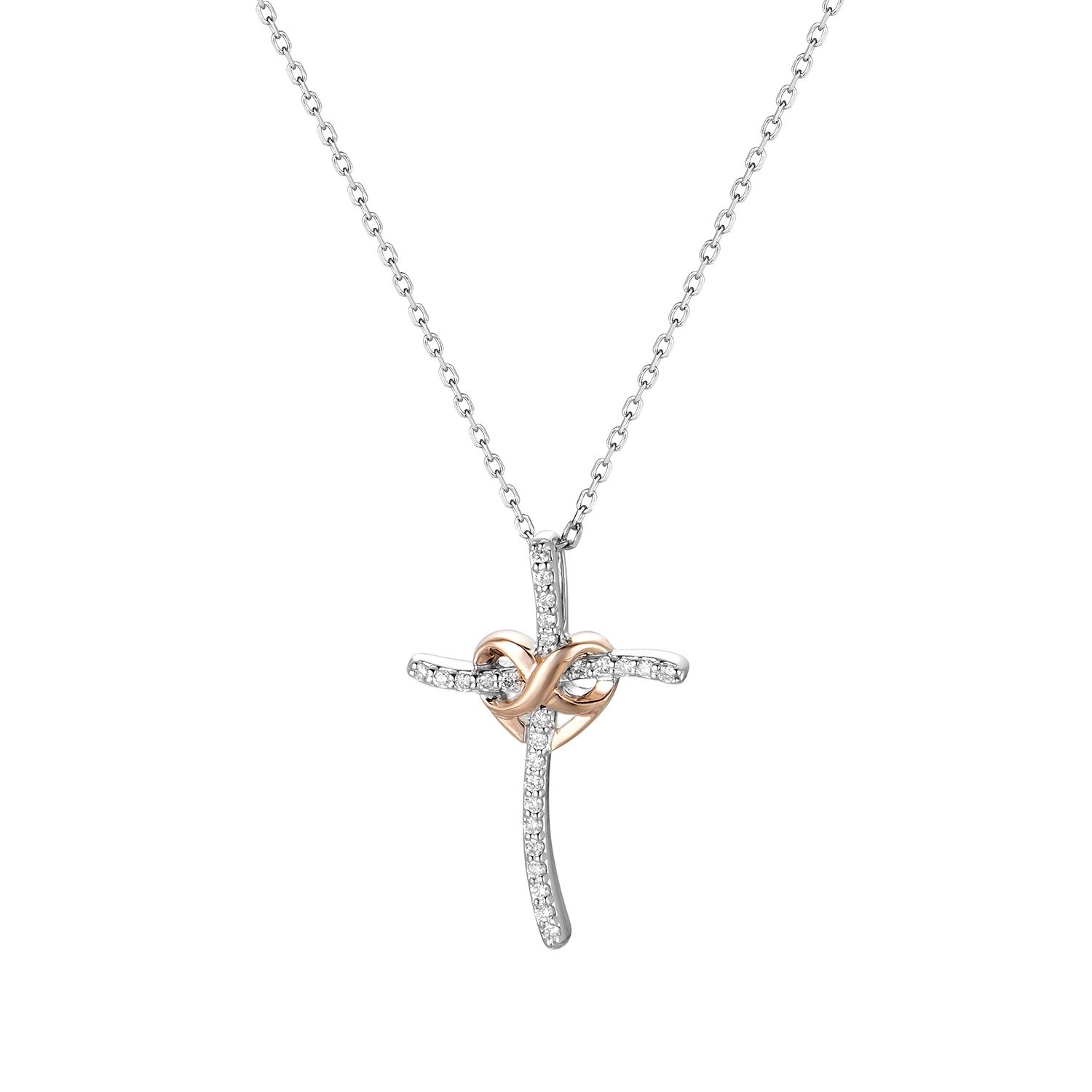 14K White Gold 14K Rose Gold Cross Pendant MZ61242 Natural Diamond