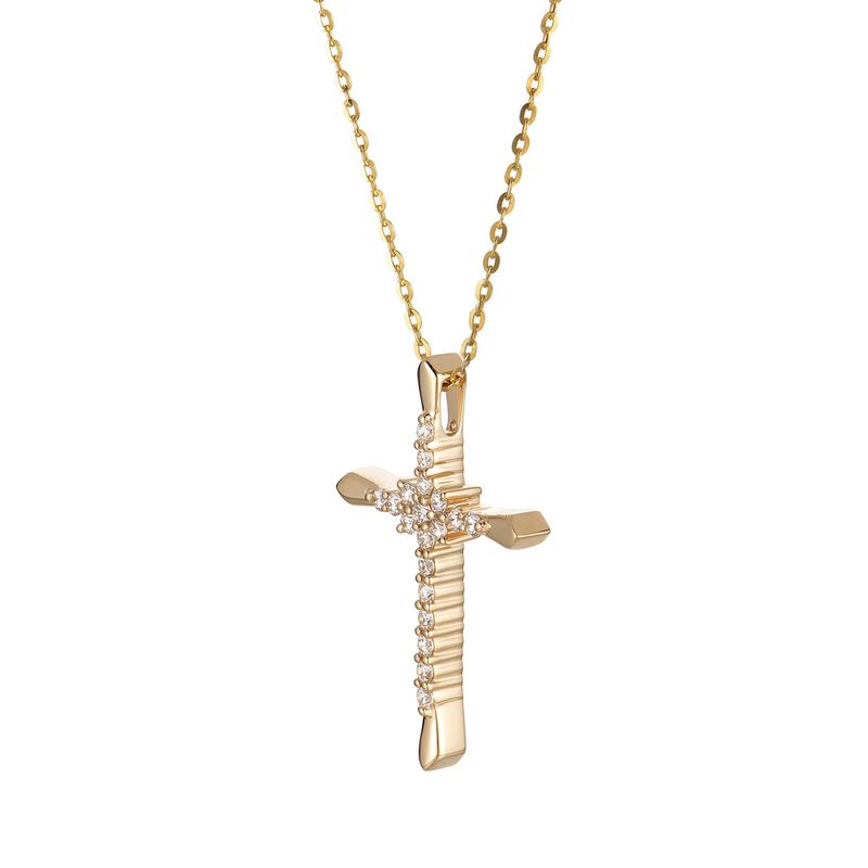 14K White/Yellow Gold Cross Natural Diamond  Pendant MZ61074 Natural Diamond