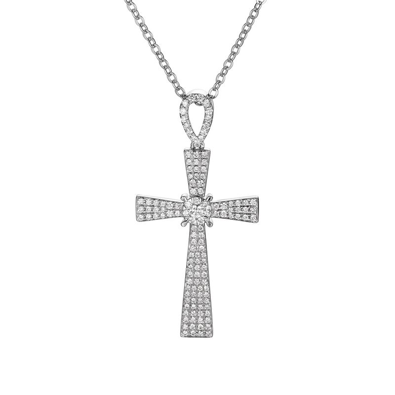 14K White/Yellow Gold Cross Natural Diamond  Pendant  MZ7755