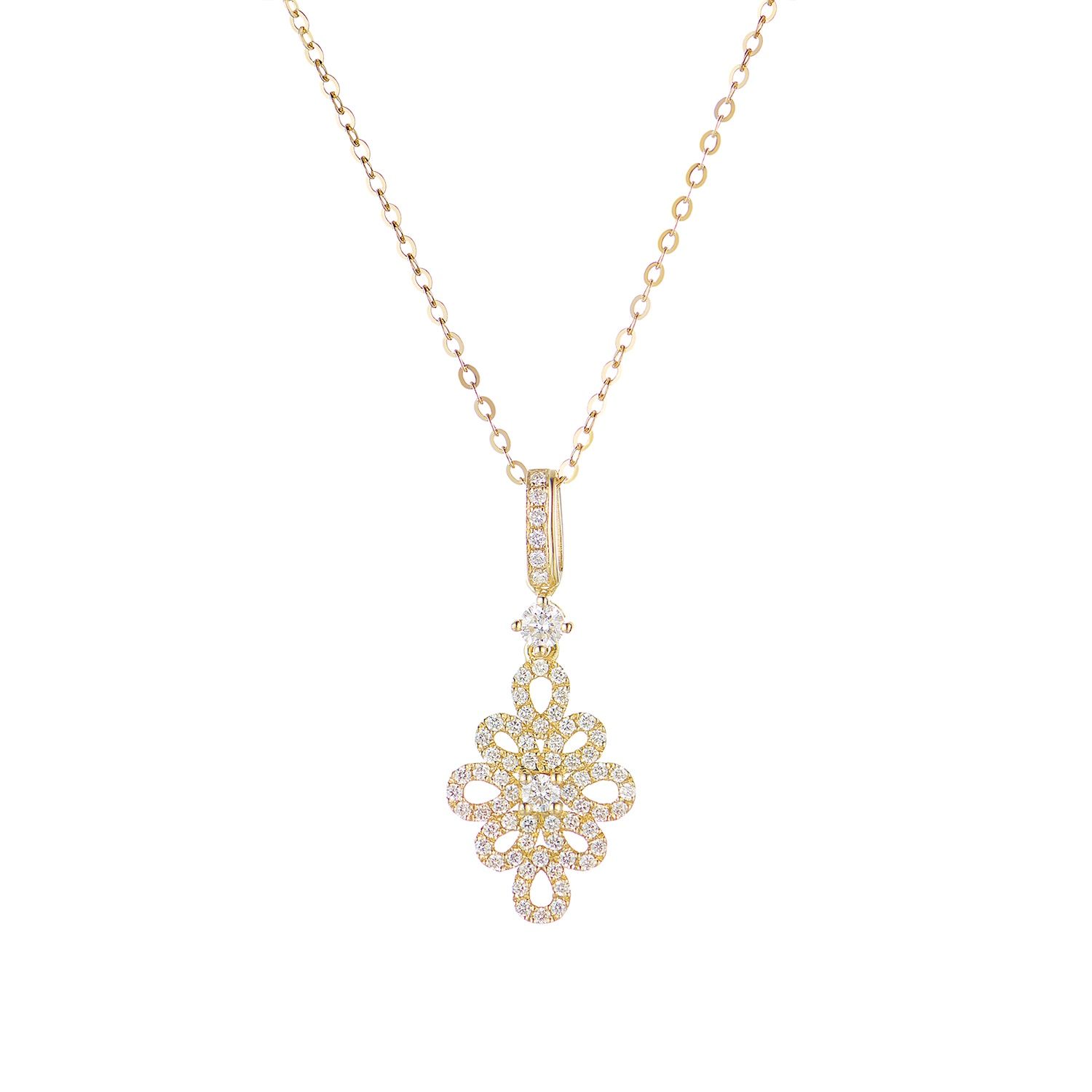 14K Yellow Gold Natural Diamond Pendant Necklace MZ9954, Colour: 14K Yellow