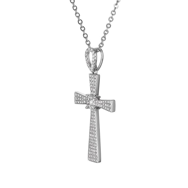 14K White/Yellow Gold Cross Natural Diamond  Pendant  MZ7755
