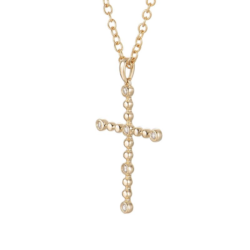 14K White/Yellow Gold Cross Natural Diamond  Pendant  MZ71049