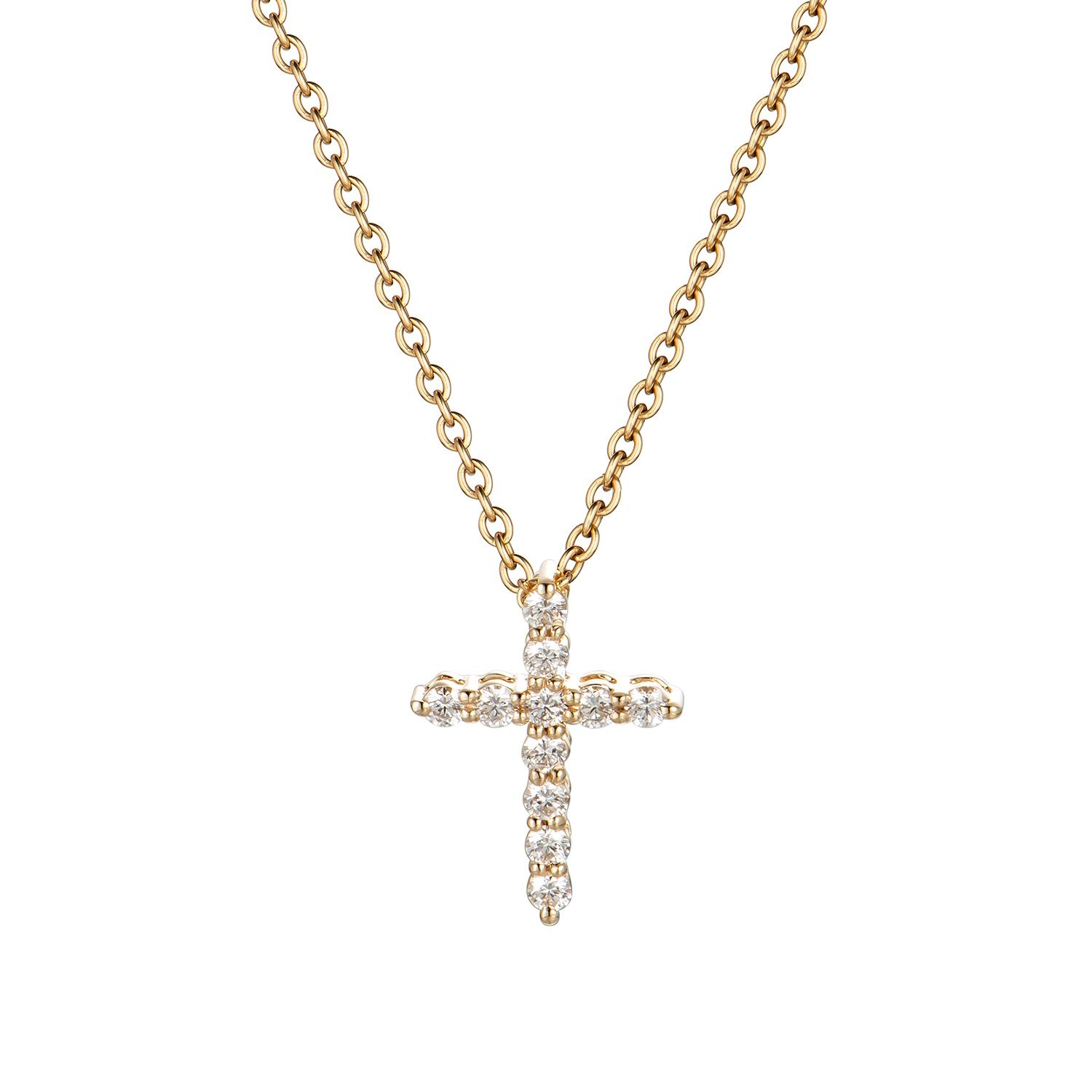 14K Yellow Gold Natural Diamond  Cross Pendant MZ6110 Natural Diamond, Size: 14.5mm