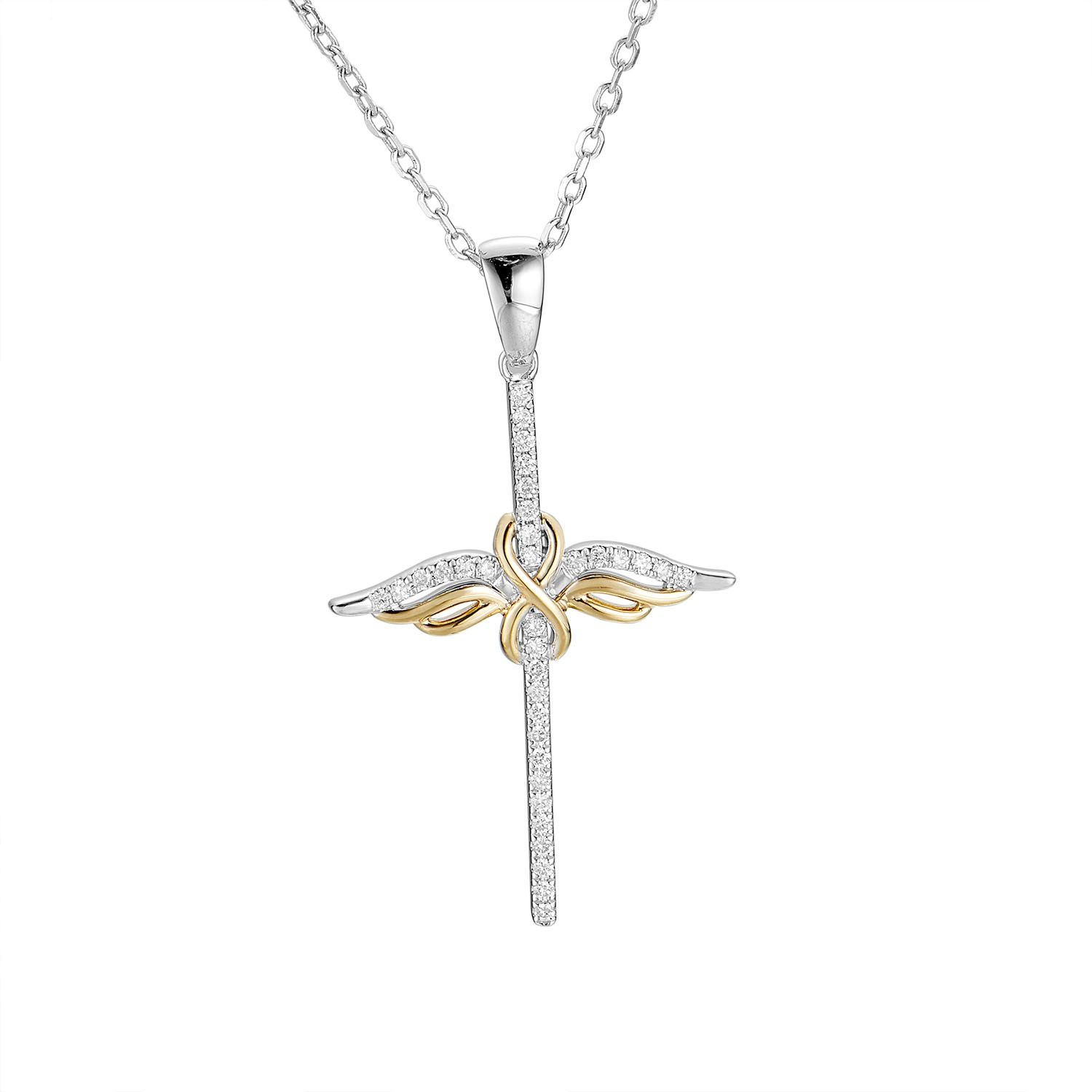 14K White Gold 14K Yellow Gold Natural Diamond  Cross Pendant MZ61236