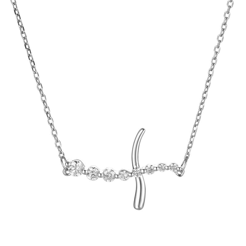 14K White/Yellow Gold Cross Natural Diamond Pendant Necklace MZ7544