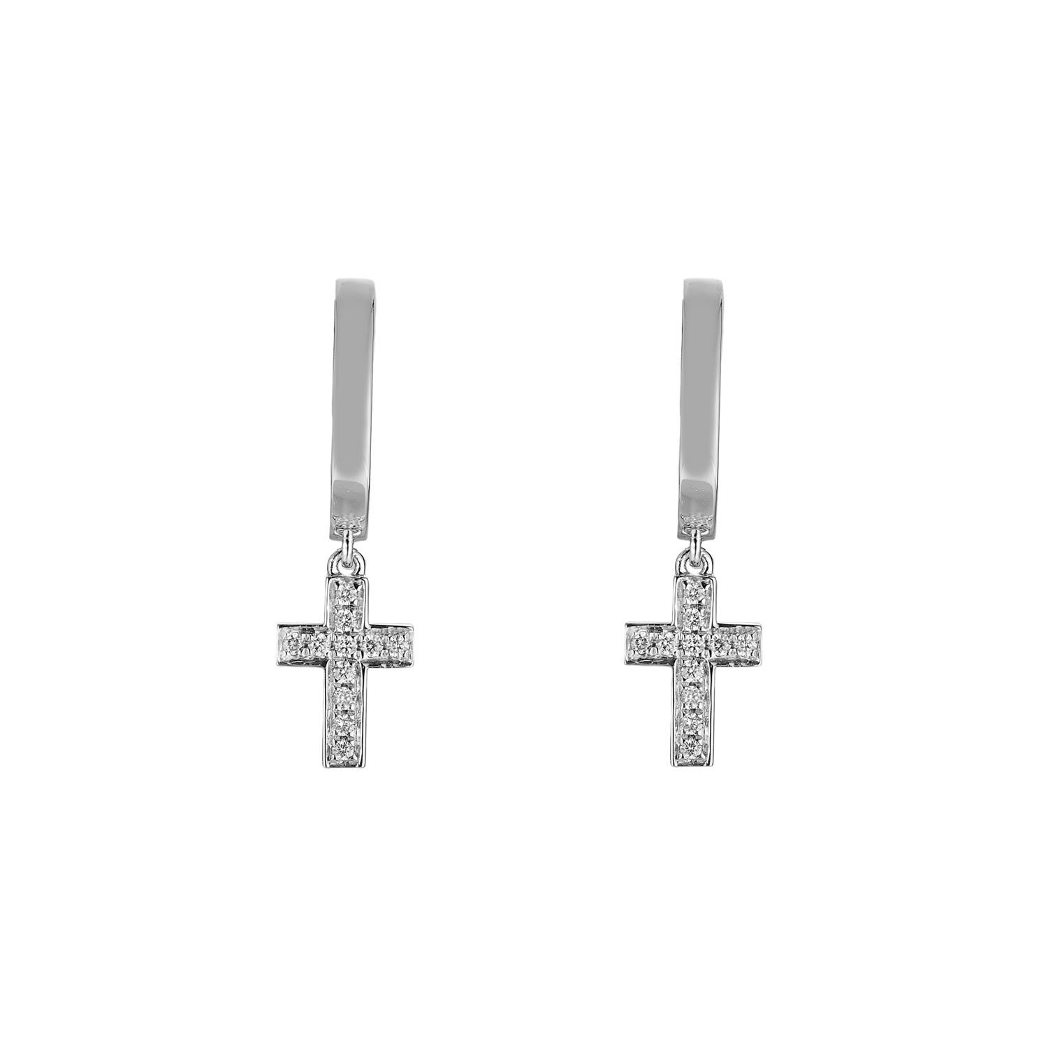 MZ9838 14K White Gold Cross Natural Diamond  Earring Natural Diamond