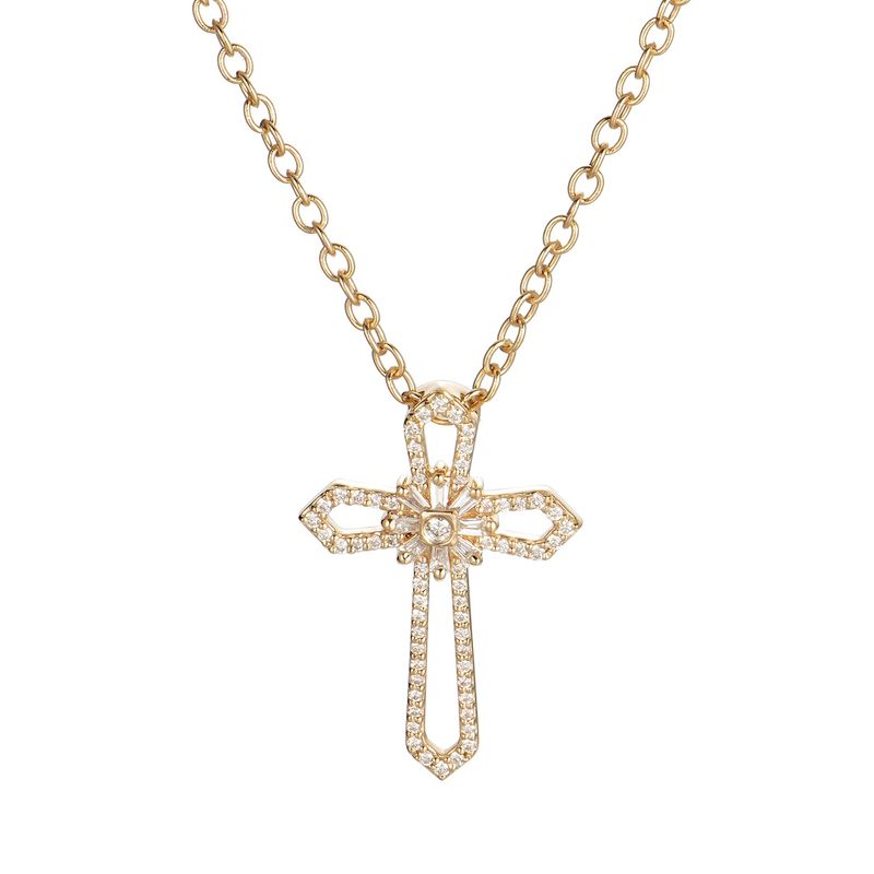 14K White/Yellow Gold Natural Diamond  Cross Pendant  MZ9504